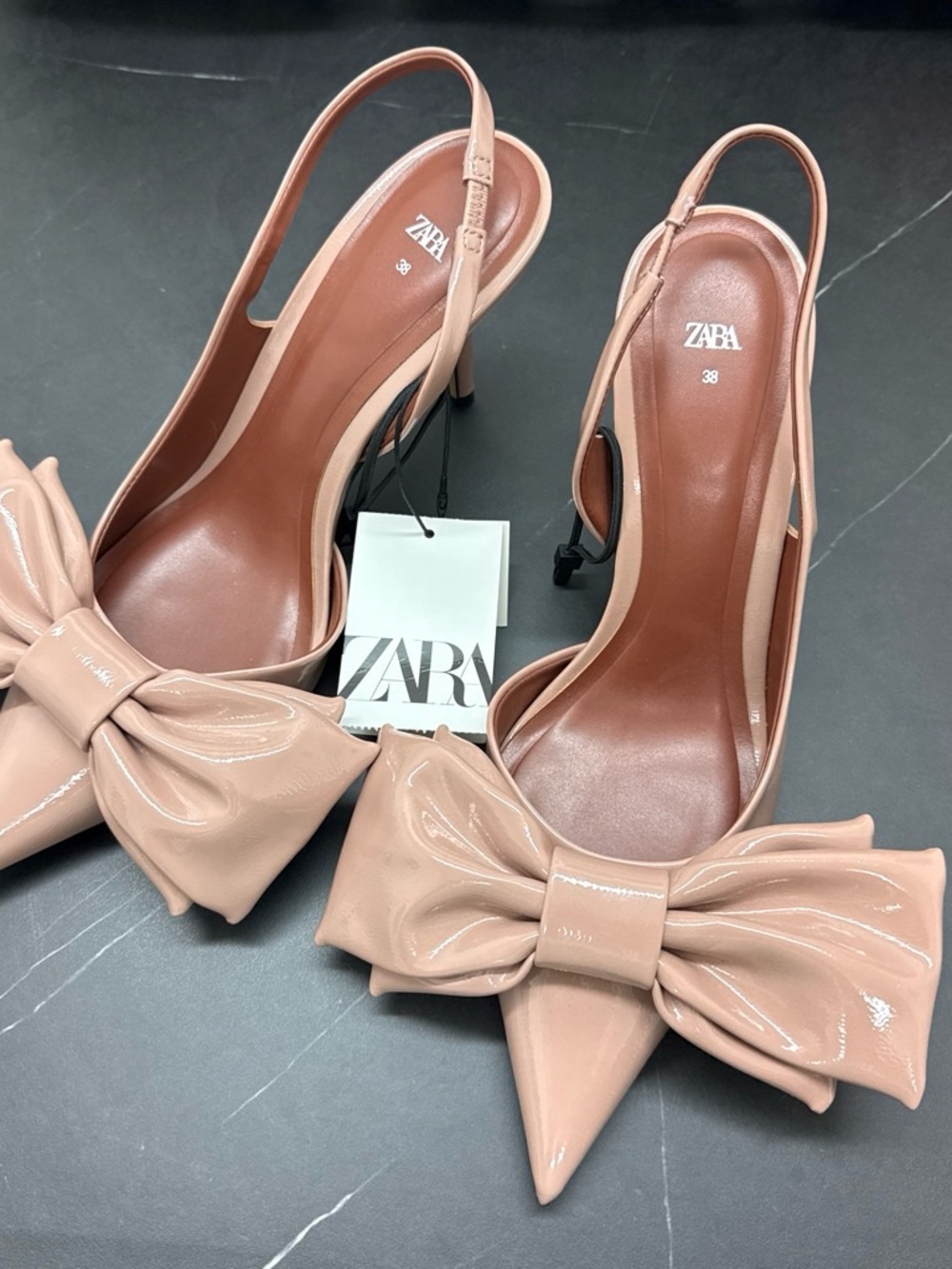 Zara Blush Patent Bow Slingback Pumps